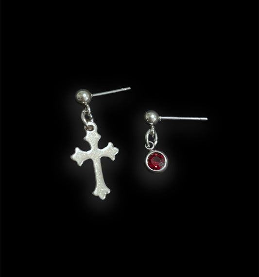 Mismatch Cross & Rhinestone Stud Earrings