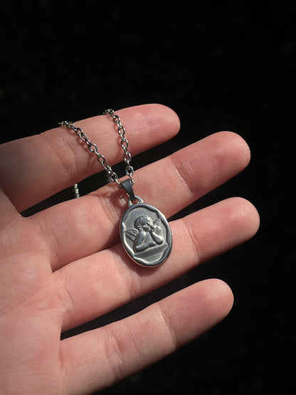 Oval Pendant Angel Necklace