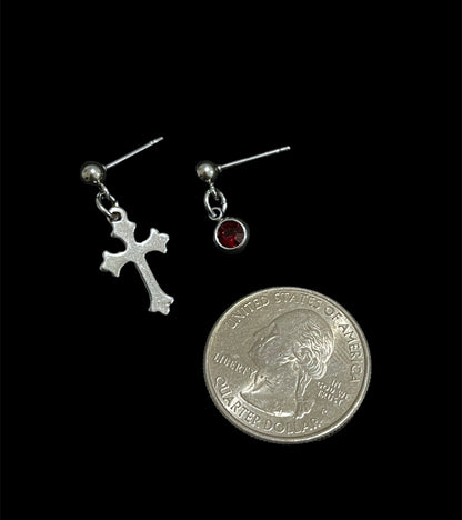 Mismatch Cross & Rhinestone Stud Earrings