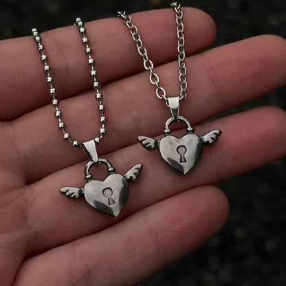 Flying Heart Padlock Necklace