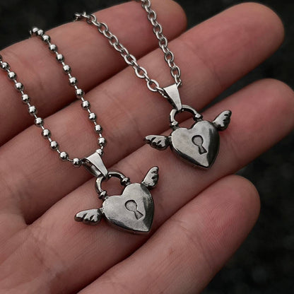 Flying Heart Padlock Necklace